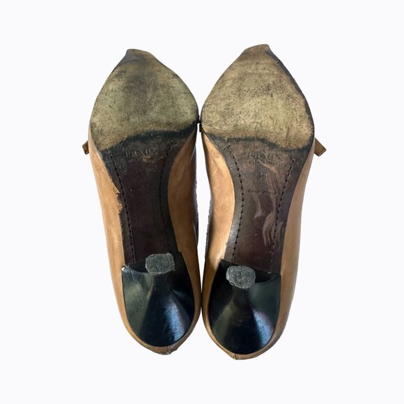 Vintage Prada Stivali Camel Leather Boot 7.5/38 Italian Kitten Heel Back Zip Y2K - Picture 10 of 14